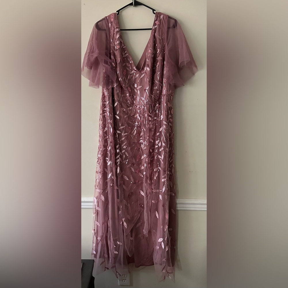 Ever Pretty Pink Lace & Sequin V-Neck Evening Maxi Dress